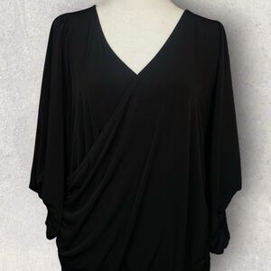 Torrid Bodysuit Women's 14-16 (1X) Long Sleeve Black Wrap Front Night Out